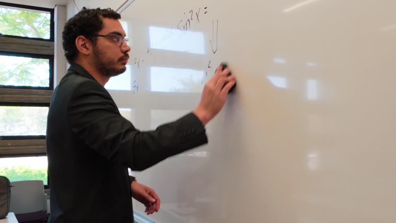 Man Writing an Integral of a Cosine Function