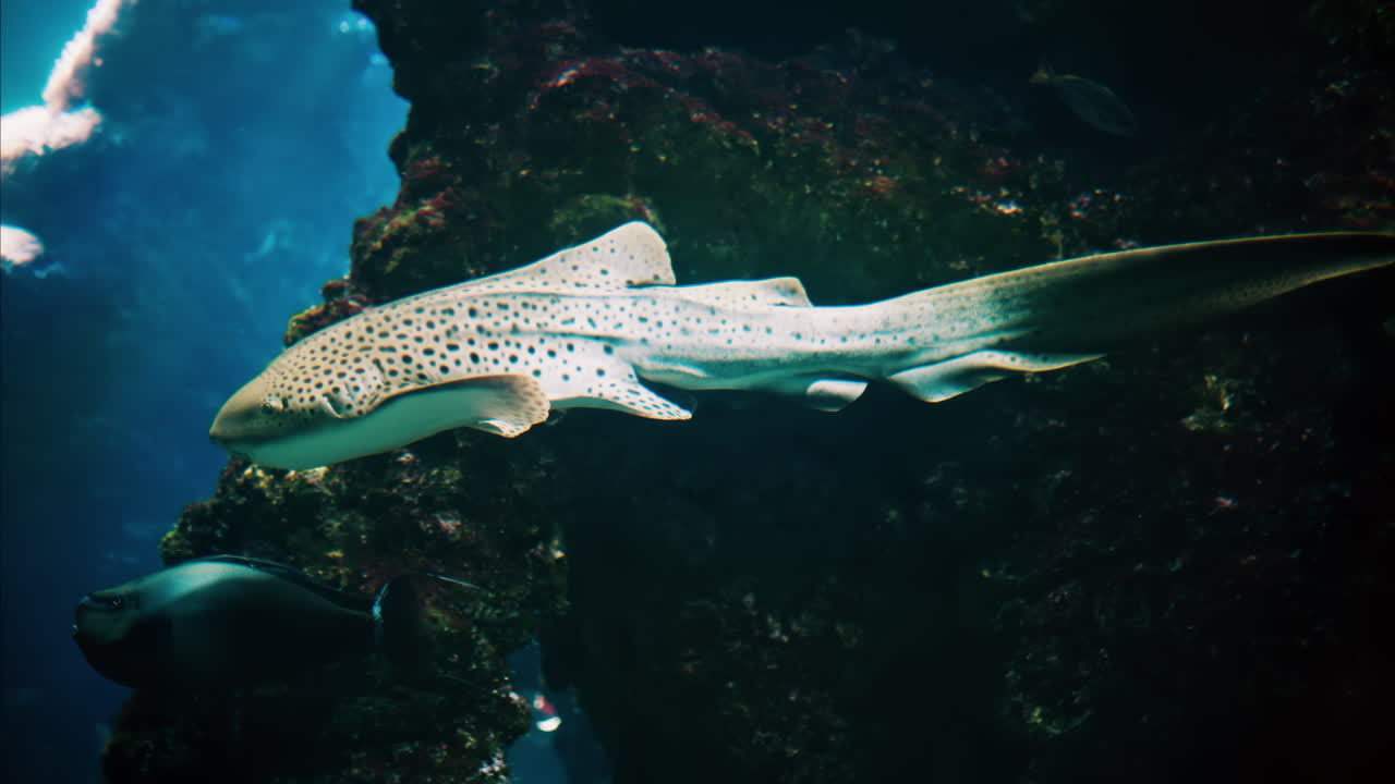 Close up of a zebra shark swimming in the water