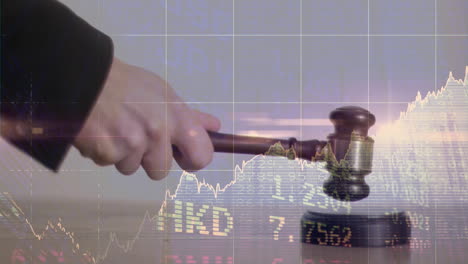 animación de las estadísticas y el procesamiento de datos financieros sobre el martillo del subastador