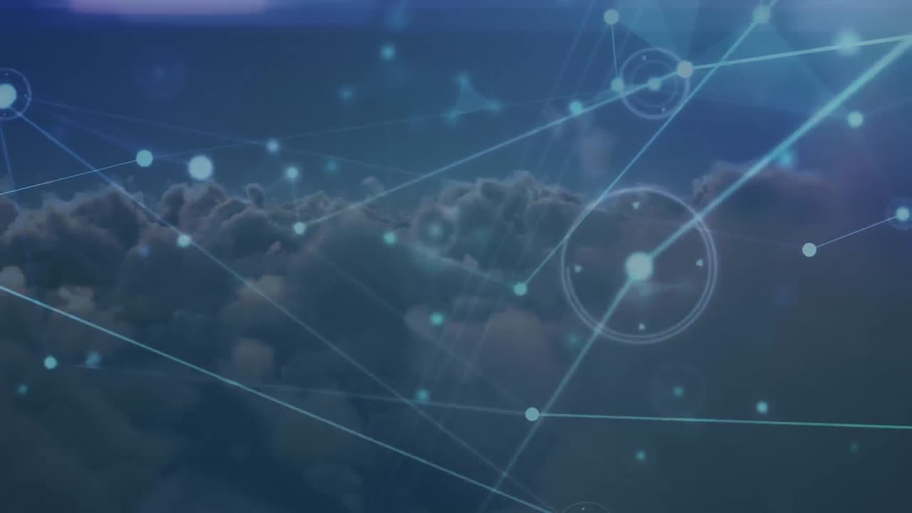 Animation of network of connections over clouds in background