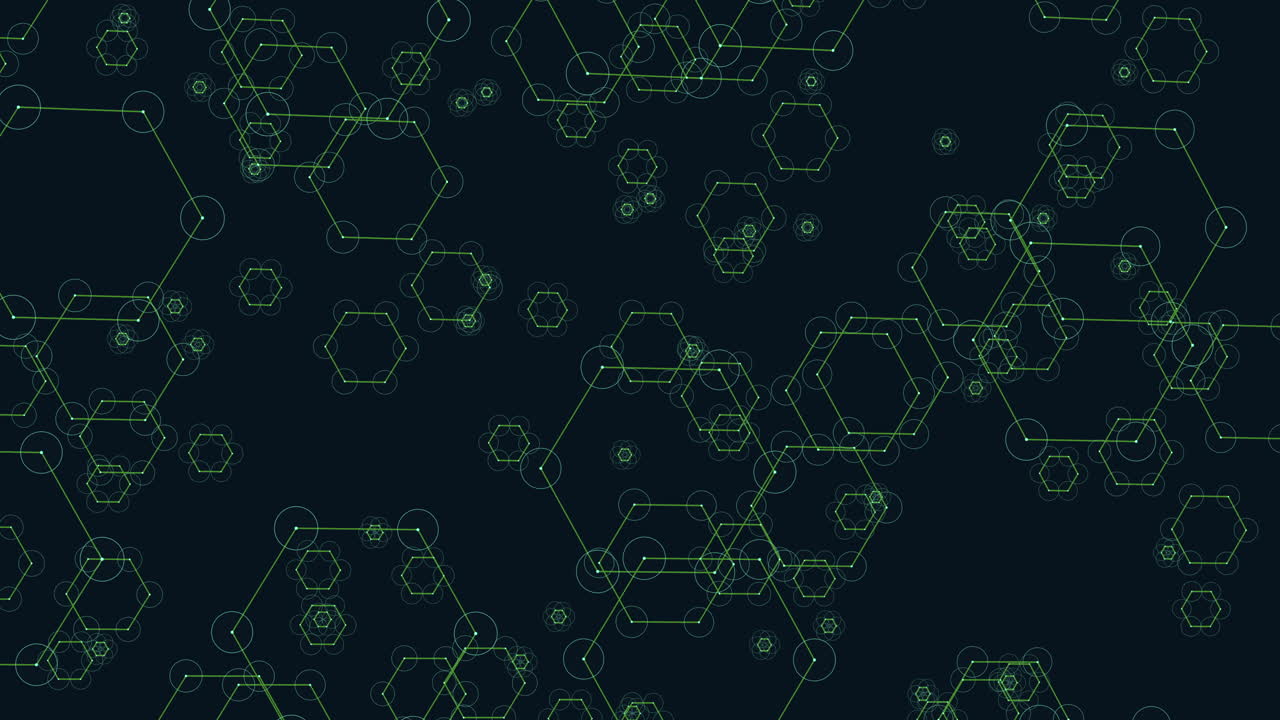 Hexagons futuristic pattern with neon dots on dark gradient