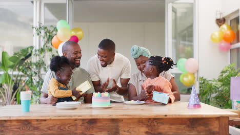 Birthday,-present-and-black-family-celebrate