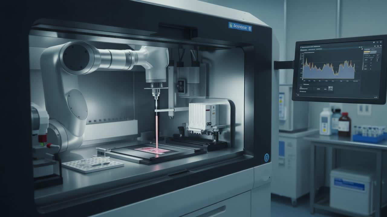 Advanced Robotic Manufacturing: A High-Tech Laboratory Setting Featuring Precision Automation and Innovative Technology in Action