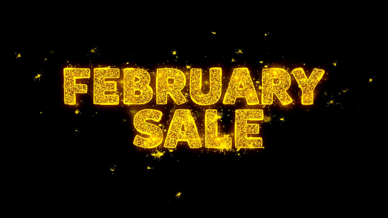 2월 판매 텍스트는 검은 바탕에 입자를 불꽃으로 만니다.