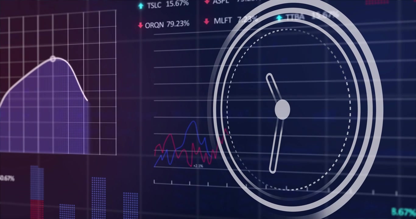 Animazione di elaborazione dati e scansione su sfondo blu