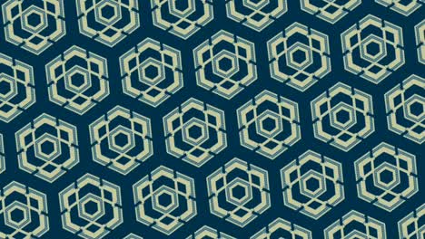 Geometric-cube-pattern-on-blue-background,-spinning-graphic