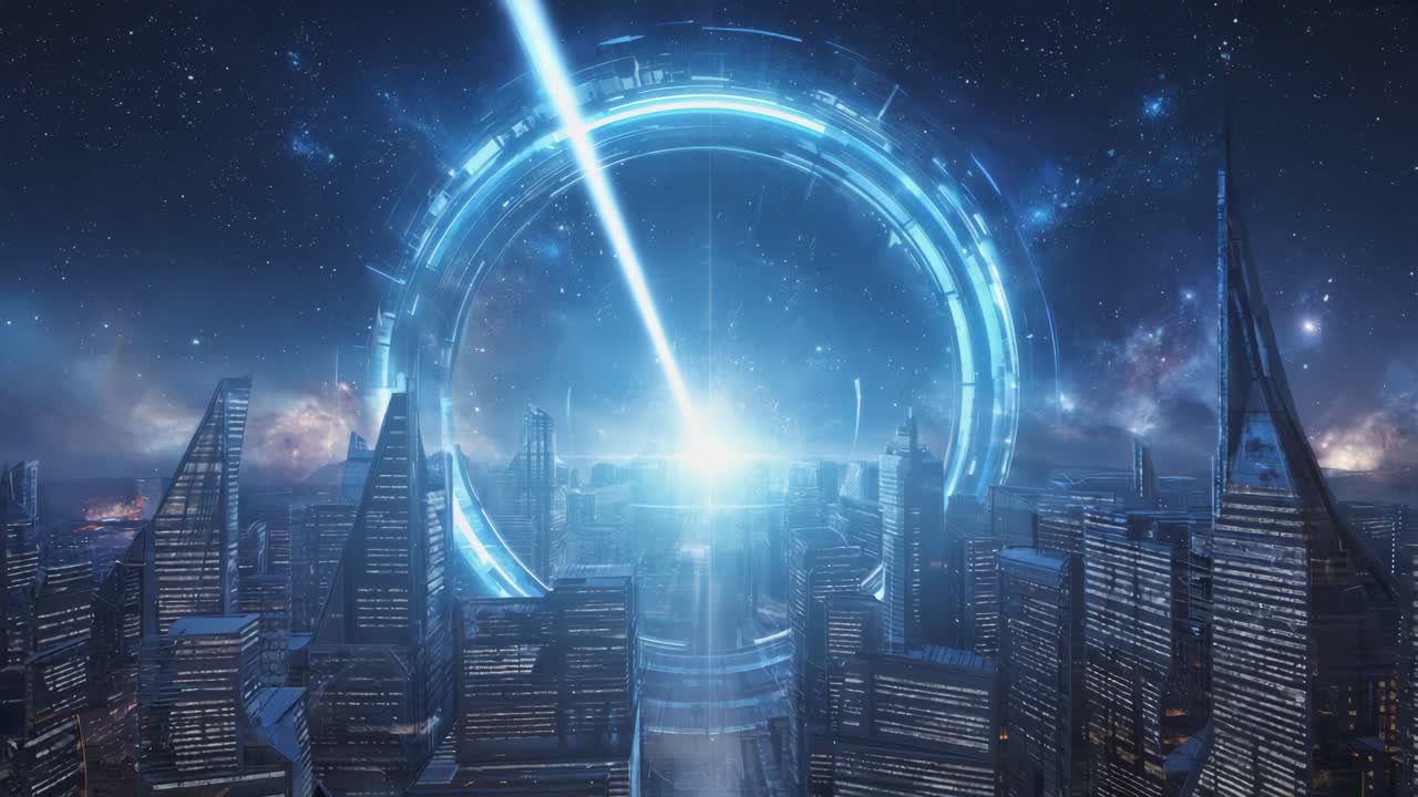 Futuristic Cityscape with Energy Portal