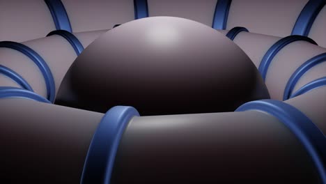 3d render of a sphere surrounded by abstract blue and gray shapes