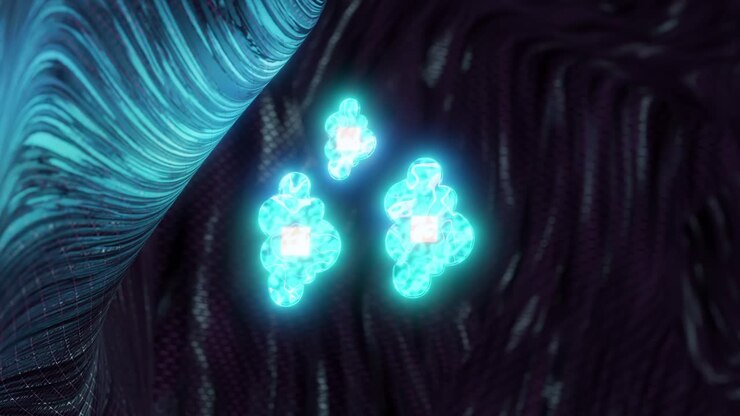 Vertical motion graphics of blue cloud symbols, wavy dark background