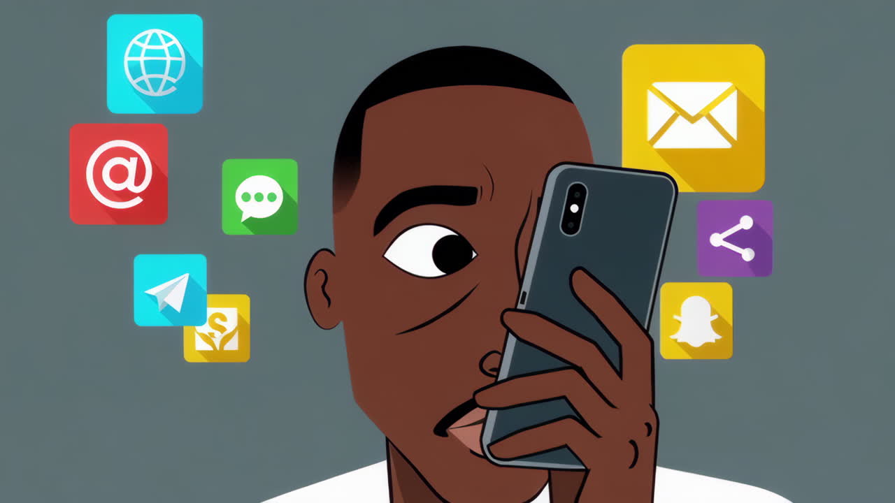 Man with smartphone surrounded by social media icons