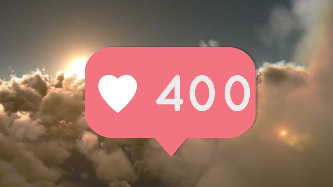 animación de números que crecen sobre las nubes y el cielo