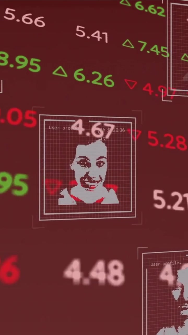 Animazione di icone di persone sopra il mercato azionario e diagrammi.