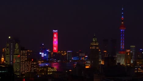 sunset night illuminated shanghai city downtown rooftop panorama 4k china