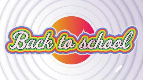 Animation-Von-Back-to-School-Text-Und-Abstrakten-Formen-Vor-Konzentrischen-Kreisen-In-Nahtlosem-Muster