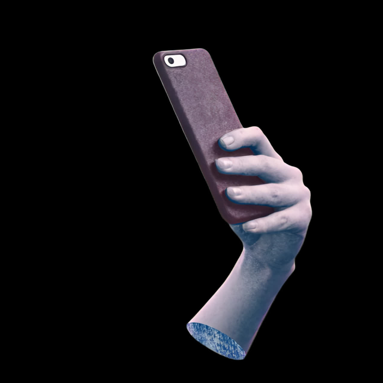 Risorsa isolata di animazione surreale di una mano che tiene uno smartphone, video 4K trasparente, canale alfa
