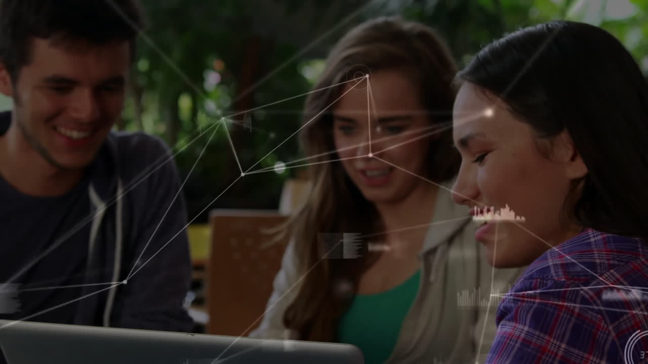 animación de la red de conexiones entre diversas personas en el café