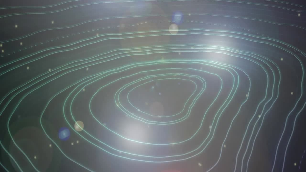 검은 바탕에 녹색 선으로 움직이는  ⁇  점과 빛의 반점이