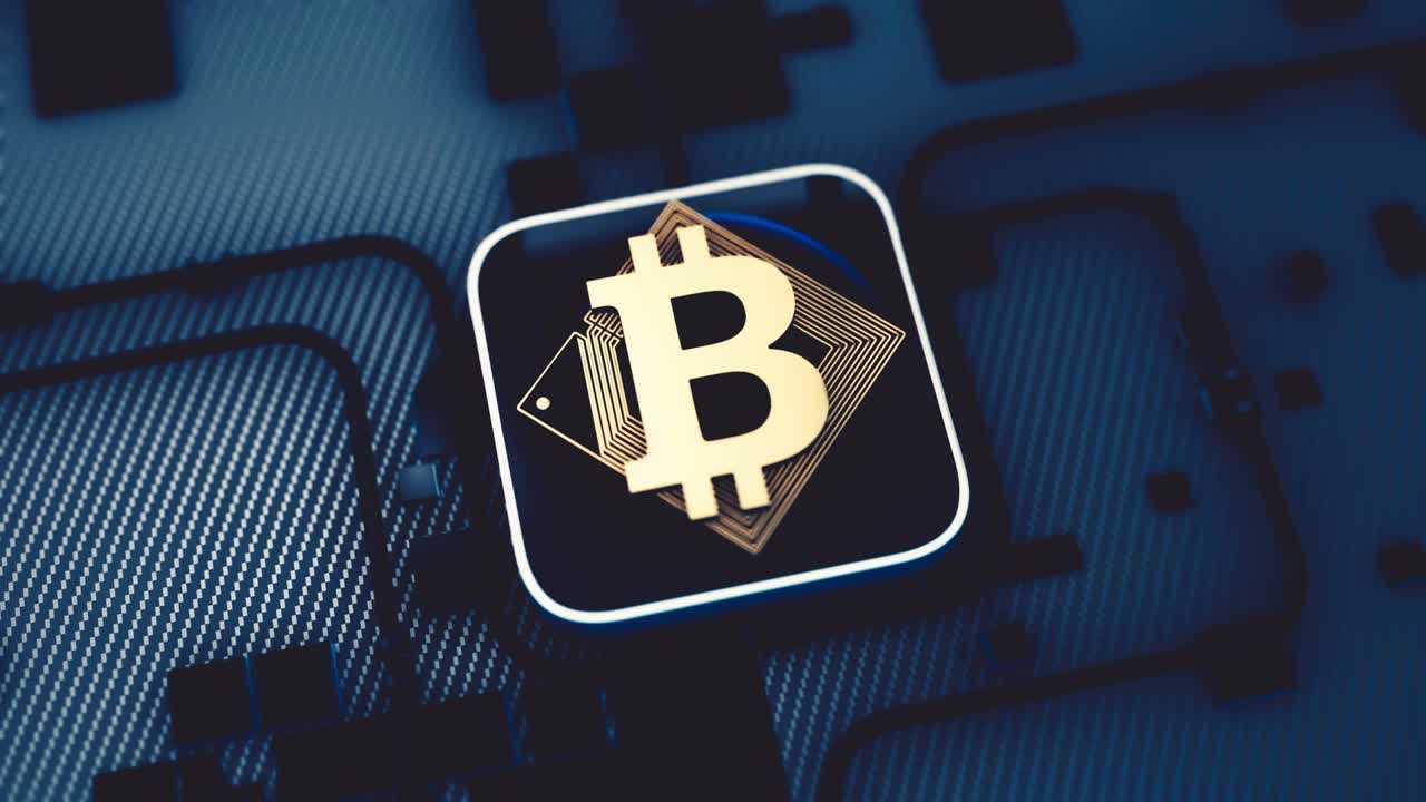 minería de criptomoneda bitcoin (btc) símbolo como dinero digital bucle de video