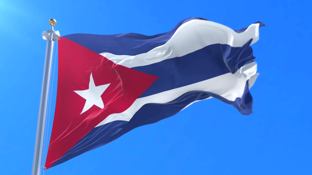 bandera cubana ondeando en el viento en lento, bucle