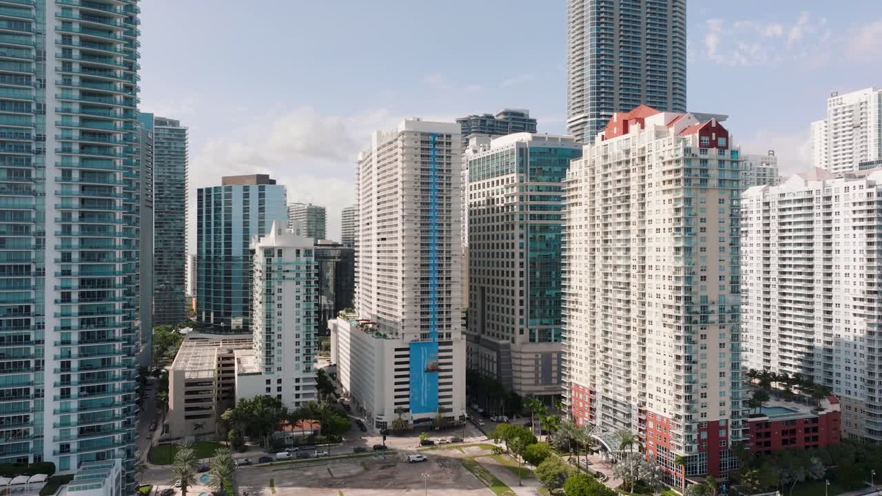 Drone video of Miami skyline during the day