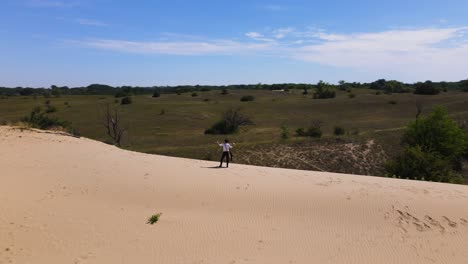 aerial parallax above poet sandor petofi on fulophaza, hungary sand dune