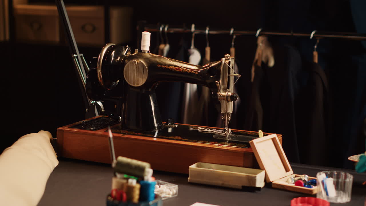 vieja máquina de coser de la escuela en el taller
