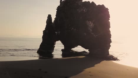 Drone-shots-of-Hvitserkur-rock-in-Iceland