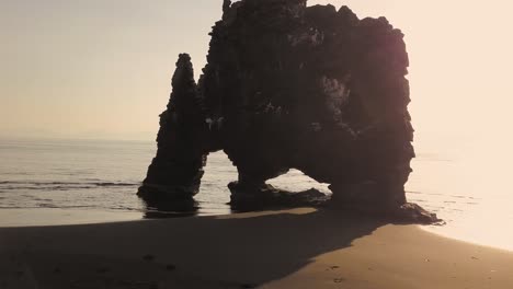 drone shots of hvitserkur rock in iceland