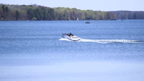 a boat on a lake on a sunny day