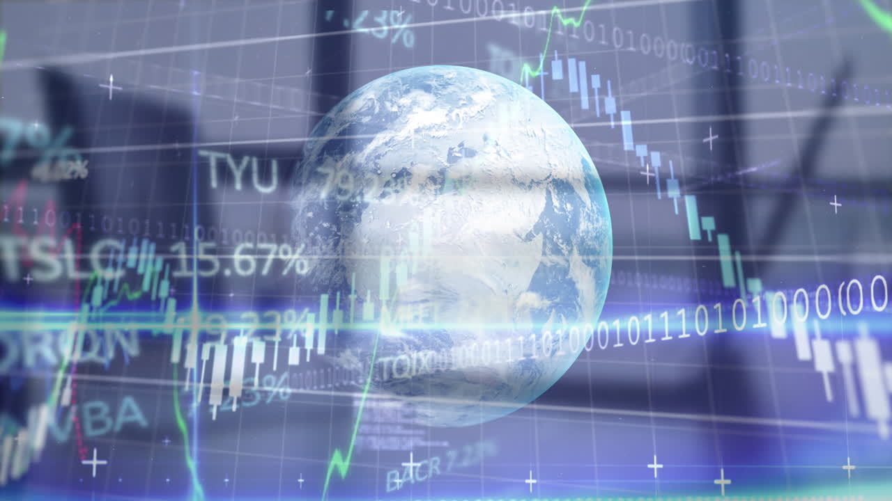 Animazione dell'elaborazione di dati finanziari sul globo