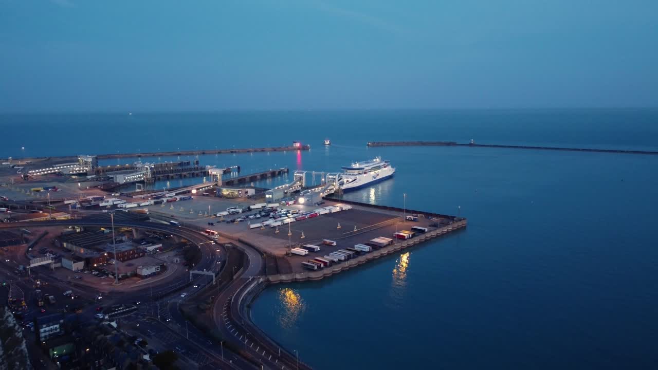 Aerial view of a ferry docked at a port