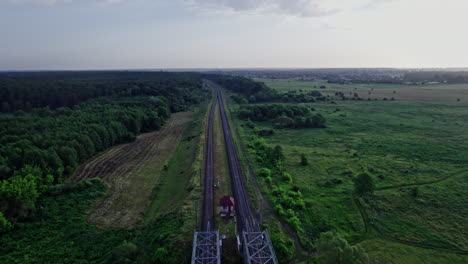 railway bridge over the river, top view