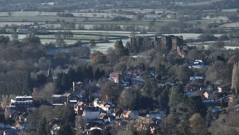 long lens landscape castle warwickshire uk frosty winter kenilworth aerial