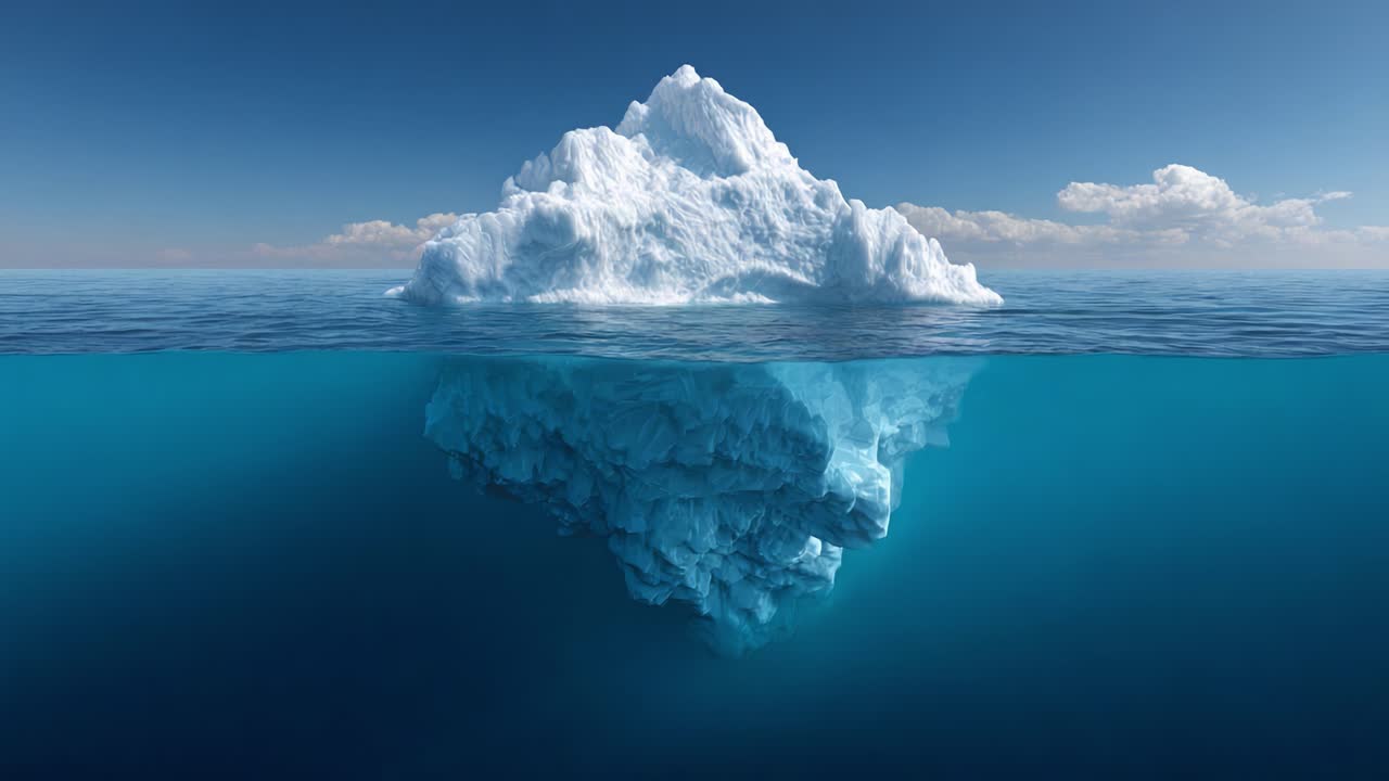 Majestic Iceberg Gliding Through Tranquil Waters, Showcasing Natural Beauty Above and Below the Surface in Breathtaking Clarity and Detail