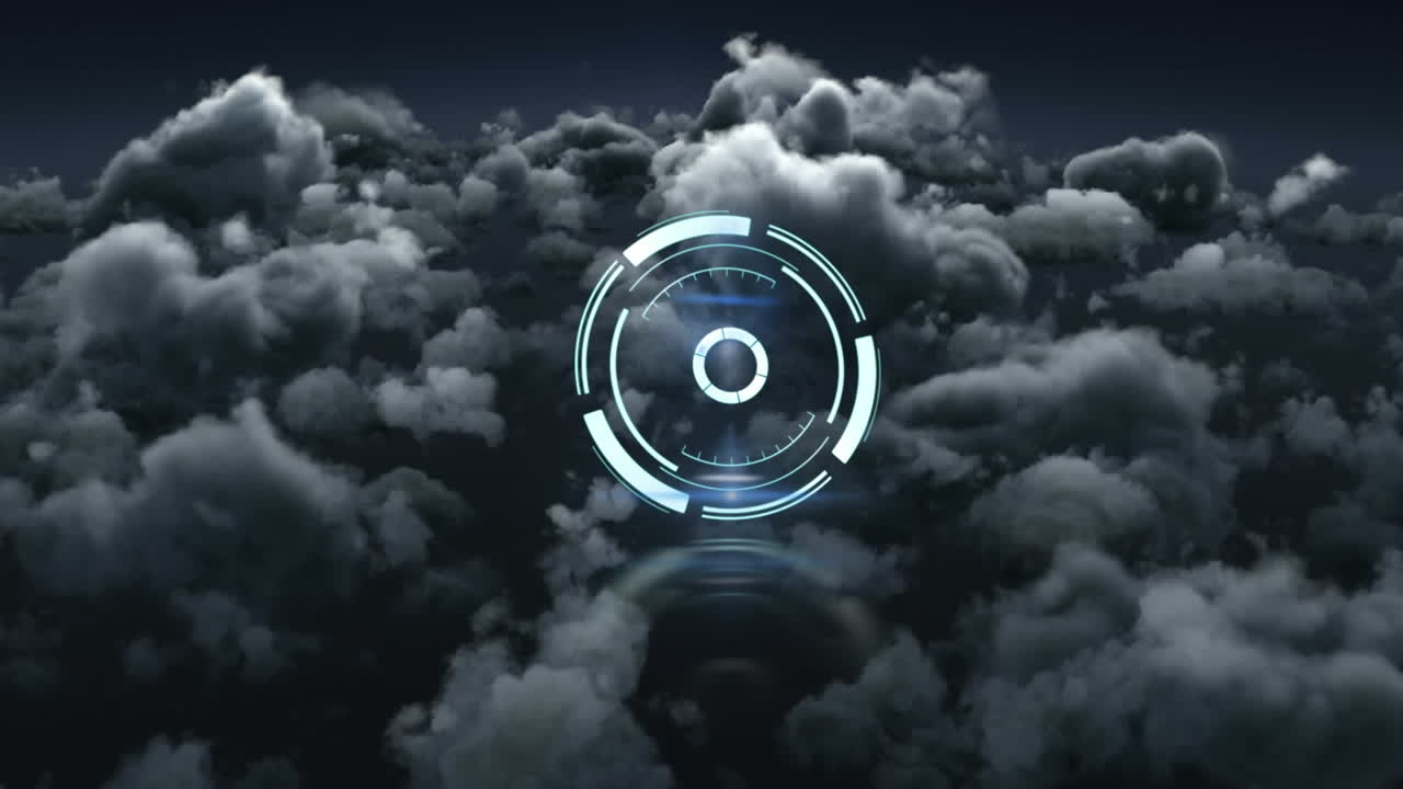 Animation of safe lock rotating over cloudy sky