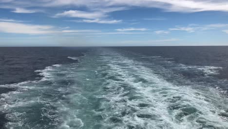 time lapse of the ship's wake in the open water, rear, aft view from the ship