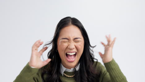 Anger,-stress-and-screaming-with-woman-in-studio