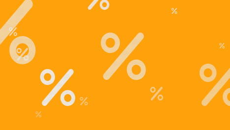 animation of online white percent icons moving on yellow background