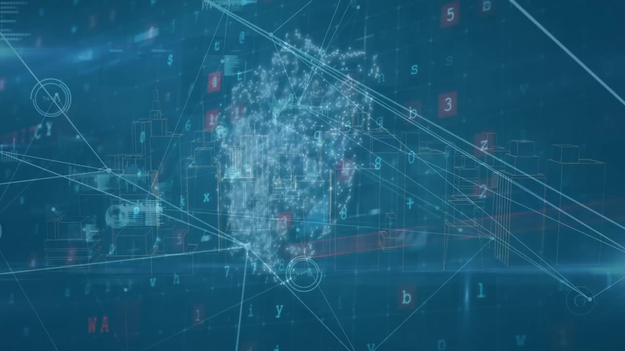 escudo de seguridad y red de conexiones sobre el procesamiento de datos de seguridad cibernética sobre fondo azul