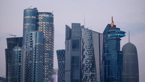 modern city skyline at dusk