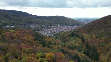 tirar de un avión no tripulado de heidelberg, disparado desde encima del bosque de otoño