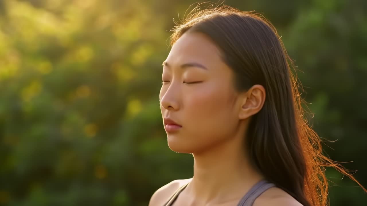 A Serene Moment of Meditation: Embracing Inner Peace and Tranquility in Nature with a Focused Mindset and Deep Reflection