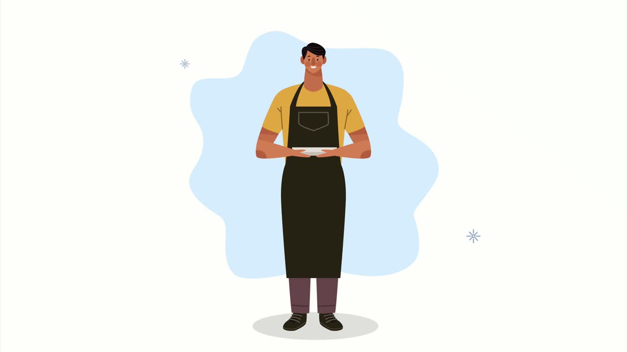 male waiter service worker animation