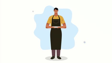 animado de trabajador de servicio de camarero masculino