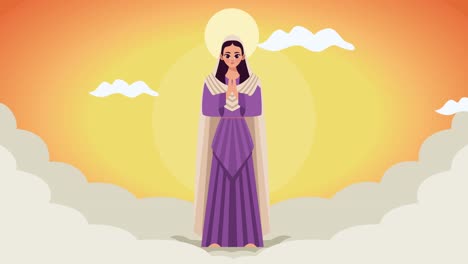 la virgen maría con el vestido púrpura
