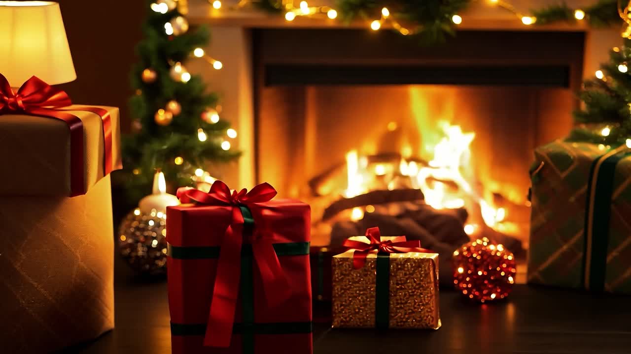 acogedora chimenea de navidad con regalos