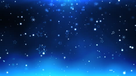 los deslumbrantes copos de nieve iluminan el cielo nocturno sobre un fondo azul oscuro