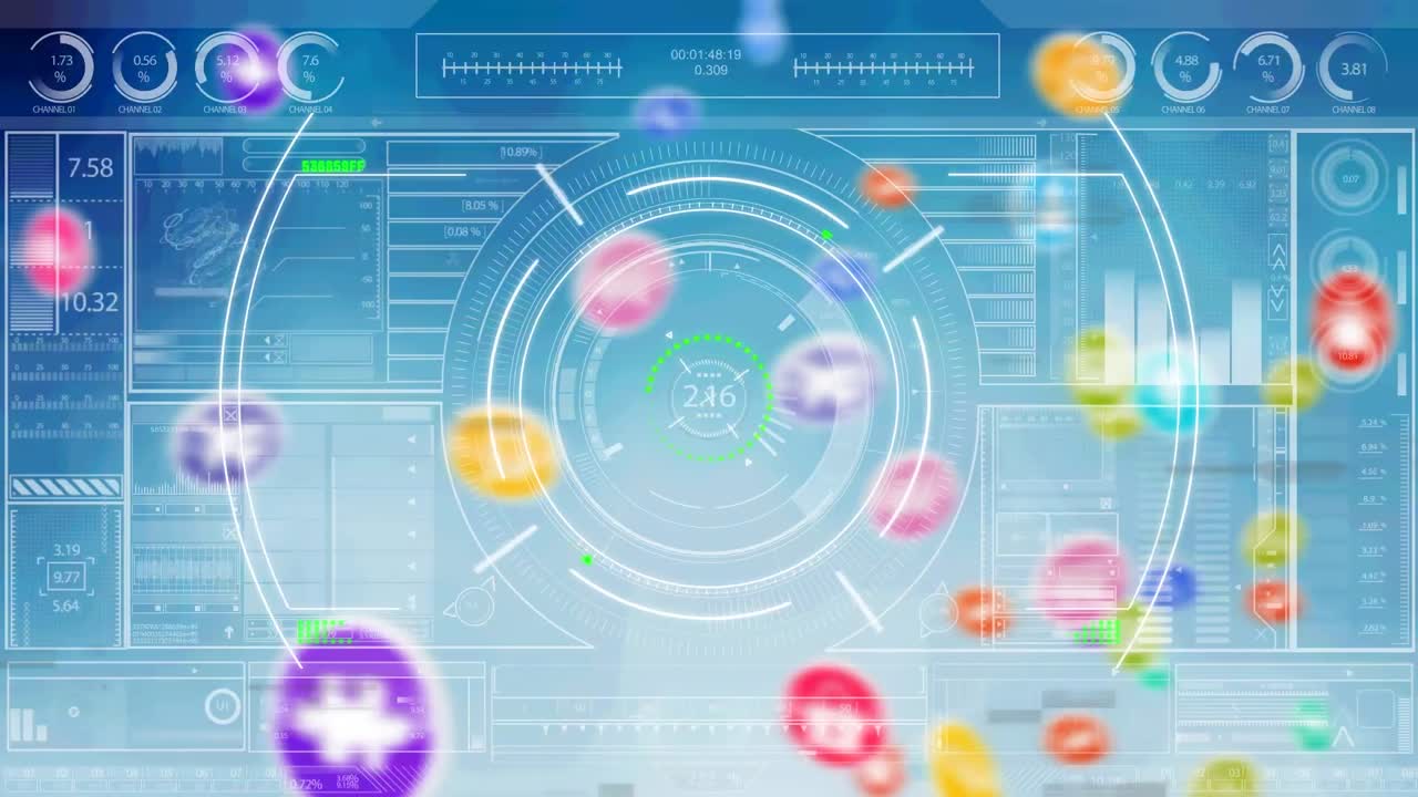 아이콘과 연결 네트워크와 함께 범위 스캐닝의 애니메이션