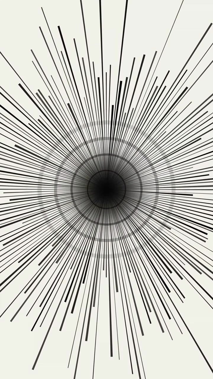 Vertical video of inverted black power charge radial lines converging to dark center on white background