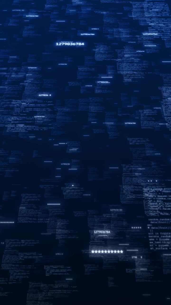 Blue code world map background with floating software blocks glowing numbers password marks and deep